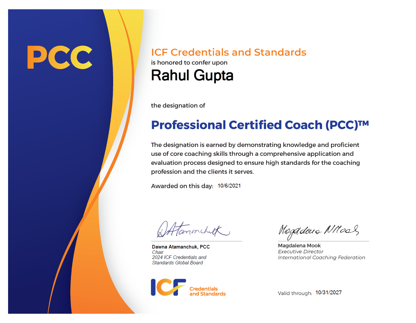 ICF Professional Certified Coach (PCC)